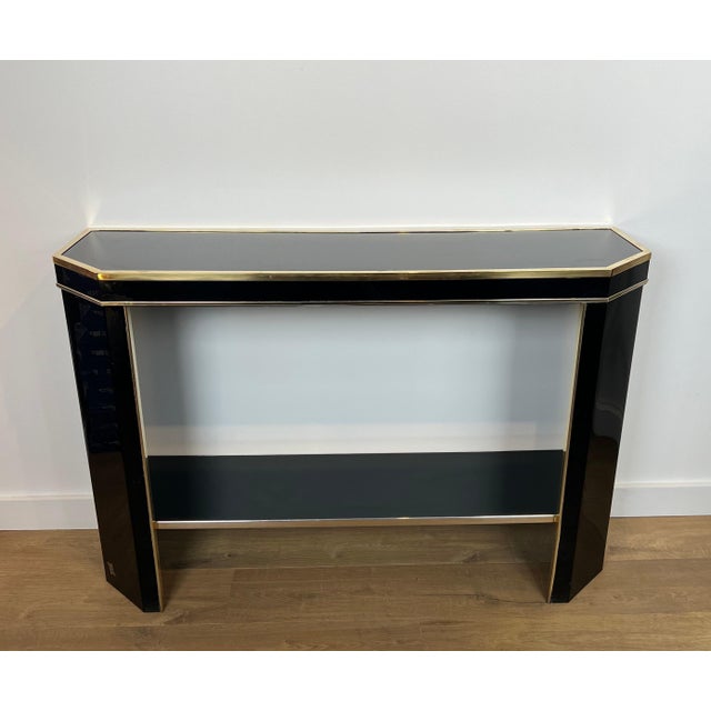 Jean Claude Mahey 1970s Black and gold lacquered metal console signed by French designer Jean-Claude Mahey For Sale - Image 4 of 12