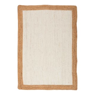 Natural Gold With White Jute Handwoven Boho Area Rug 3x5 Ft. For Sale
