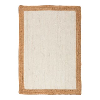 Natural Gold With White Jute Handwoven Boho Area Rug 3x5 Ft. For Sale