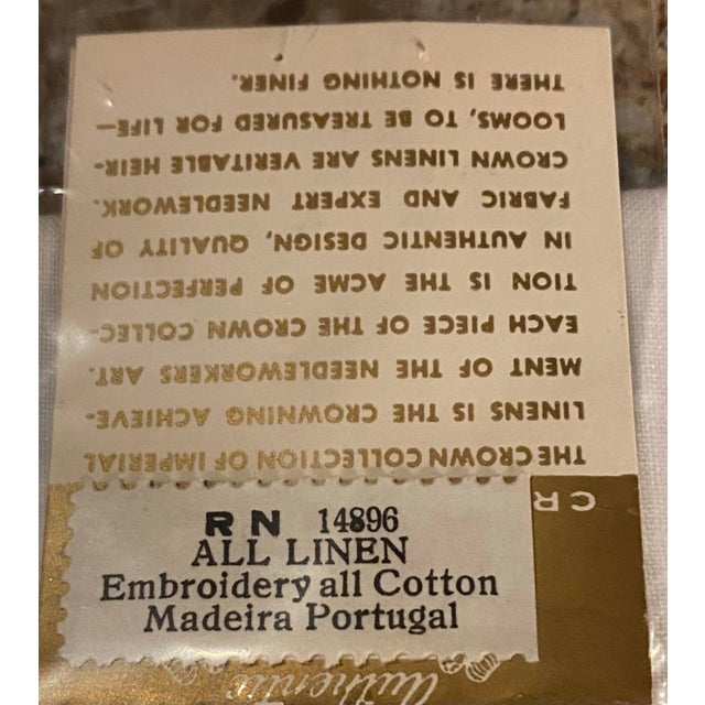Traditional A Pair of Madeira Embroidered Linen Hand Towels With Original Tags For Sale - Image 3 of 8