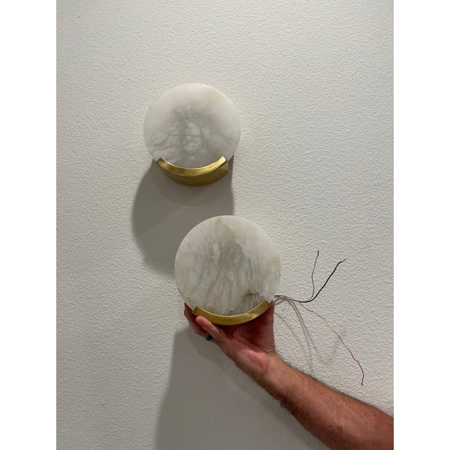 Visual Comfort Melange Disc Alabaster & Brass Sconces (1 Pair) For Sale - Image 18 of 18