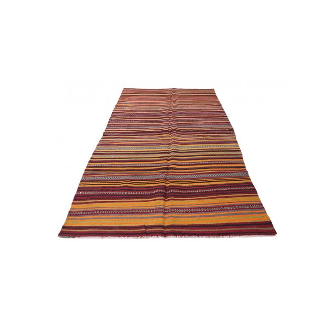 Mid-Century Modern Vintage Turkish Striped Kilim Rug - 4`8" X 10`11" For Sale - Image 3 of 6
