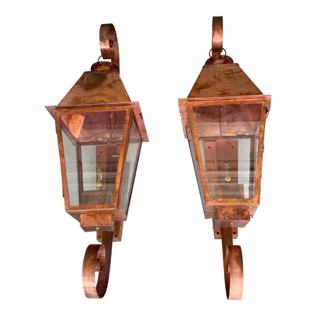 Charleston Lighting Custom Copper Gas Lanterns With Electronic Ignition, a Matching Pair For Sale