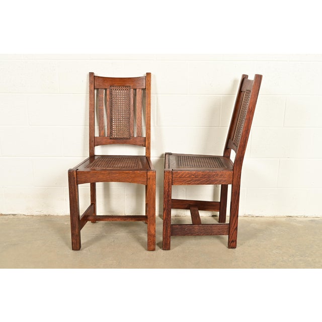 Lifetime Furniture Antique Mission Oak and Cane Arts & Crafts Dining Chairs, Set of Four For Sale - Image 9 of 11
