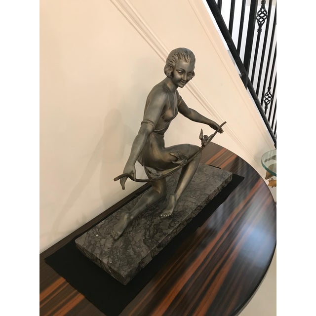 French Art Deco Female Sculpture on Marble For Sale In New York - Image 6 of 13