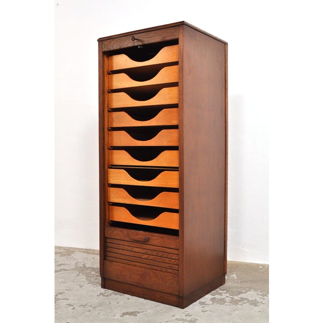 Vintage Roller Door Cabinet in Oak and Beech, 1930s For Sale - Image 12 of 12