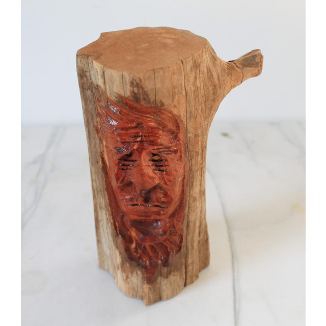 Figurative Vintage Hand Carved Wood Face Sculpture For Sale - Image 3 of 8