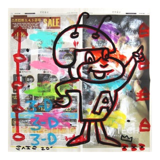 3-D Bug - Original Pop Street Art Acrylic Painting on Newspaper by Gary John For Sale