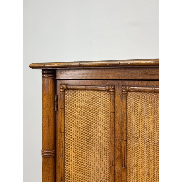 Wood Vintage Thomasville Pauletti Faux Bamboo Woven Armoire, Collectible Storage For Sale - Image 7 of 18