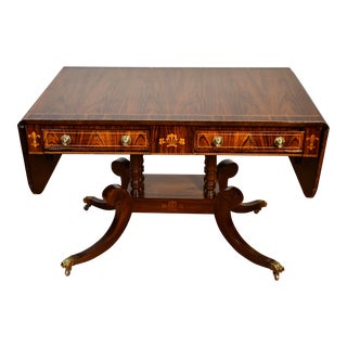 1940s Baker Furniture Regency Rosewood Inlaid Drop-Leaf Sofa Table For Sale