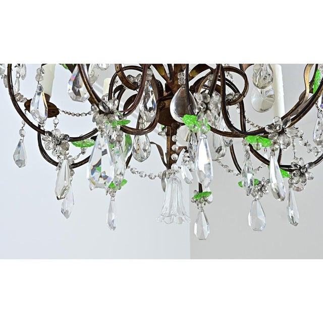 Late 19th Century French Brass Chandelier with Clear & Green Crystals For Sale - Image 4 of 17