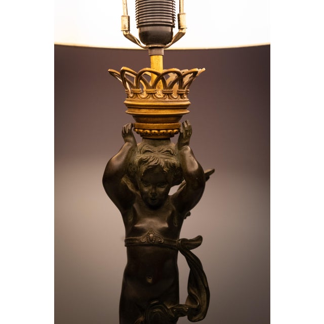 Antique French Empire Bronze Cherub Table Lamp, 1890s For Sale - Image 15 of 16