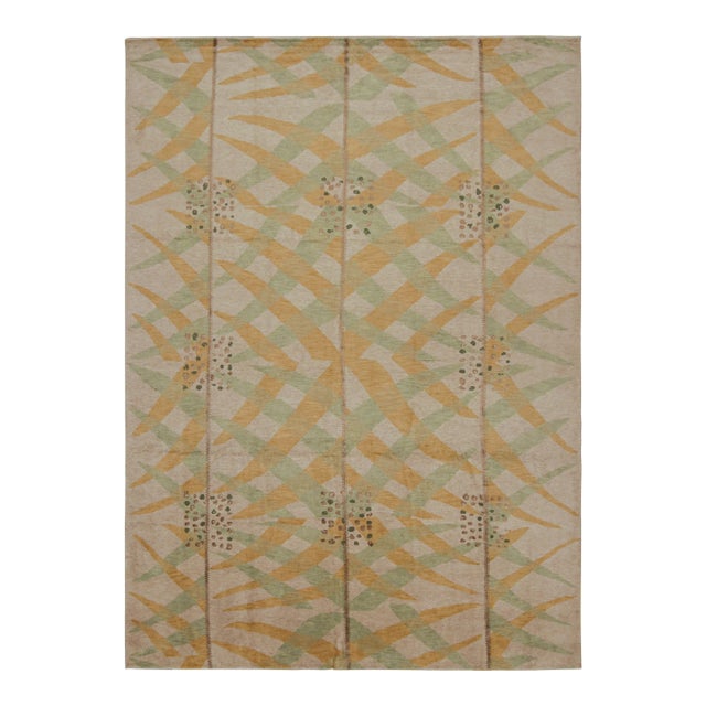 2010s Rug & Kilim’s Scandinavian Style Rug With Gold and Green Geometric Patterns For Sale