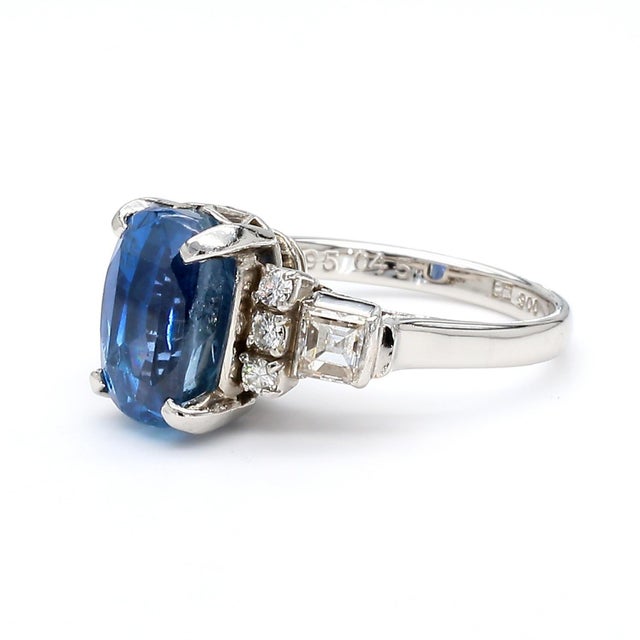 Blue 2.51 Carat Oval Blue Sapphire & Mixed Diamond Platinum Filigree Ring, Size 4 For Sale - Image 8 of 12