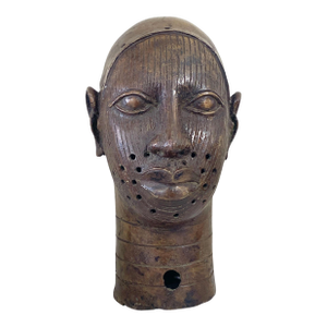Vintage Lg Benin Bronze Head of a King -Oba Nigeria African 15" H