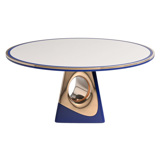 "Occhi Azzurri" Round Table With Bronze and Stainless Steel, Handcrafted For Sale In Los Angeles - Image 6 of 6