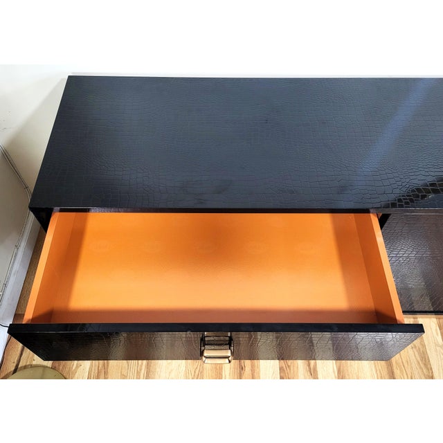 Modern Black Faux Crocodile & Bronze Double Dresser Chest For Sale - Image 12 of 15