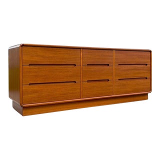 Danish Mid 20th Century Nine Drawer Lowboy Dresser by Sun Cabinet Co For Sale