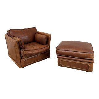 Set of Vintage Club Chair and Ottoman from Roche Bobois, 1980s For Sale