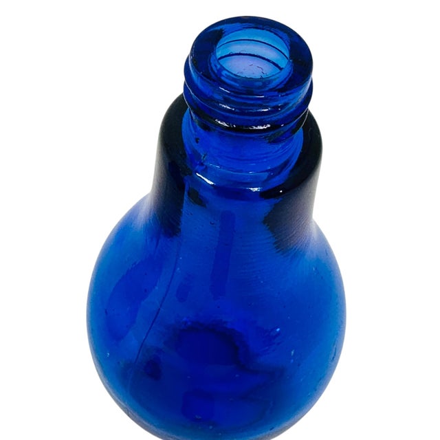 Blue 1970's Petite Cobalt Blue Lightbulb Salt and Pepper Shakers | Mid Century Blue Glass Kitchen Decor | Retro Novelty Gift For Sale - Image 8 of 13