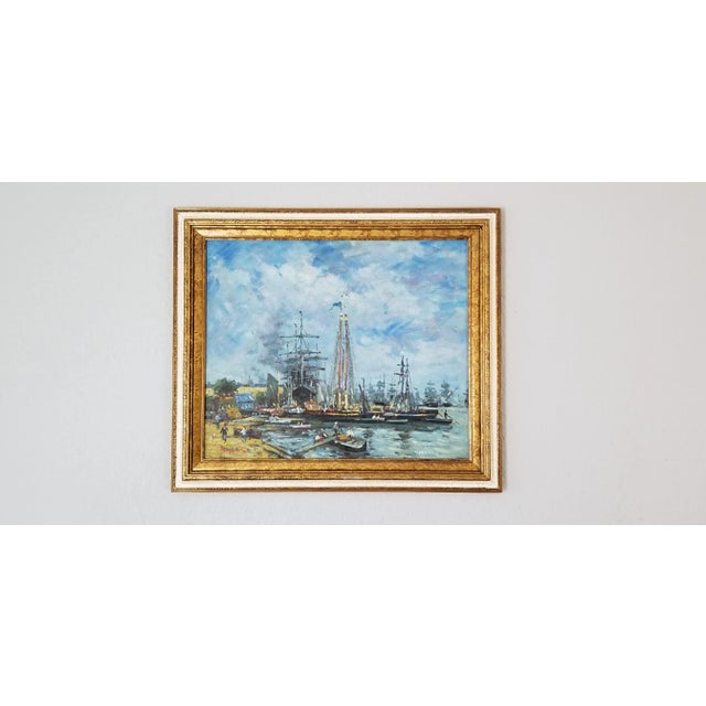 David Kessler Harbor Scene Seascape Oil on Canvas Painting For Sale - Image 11 of 11