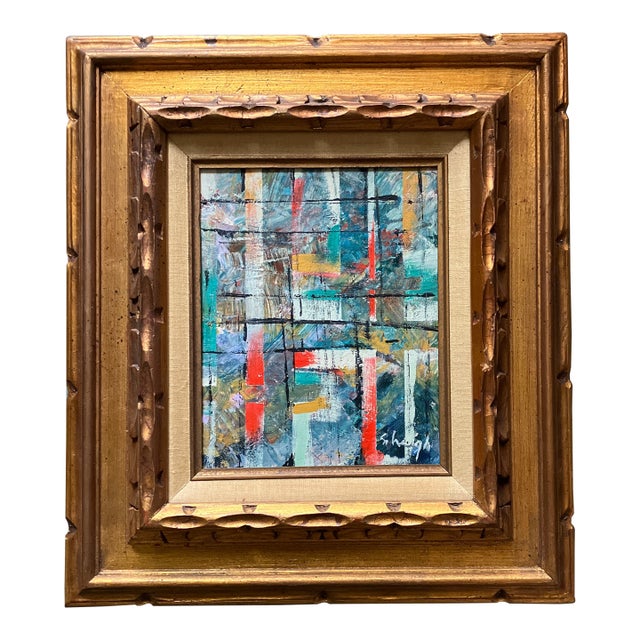 Contemporary Original Stephen Heigh Abstract Painting “I’m Bust Call Me Later” Chunky Vintage Frame For Sale