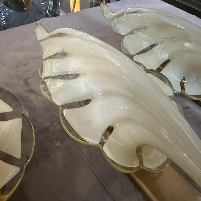 1970s Two 1970s Mid-Century Modern Yellow Murano Glass Leaf Wall Sconce by Franco Luce For Sale - Image 5 of 12