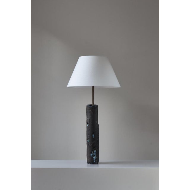 Unique stoneware table or floor lamp by Ole Bjørn Krüger (1922-2007) made at his own studio in the 1970s. The base is made...