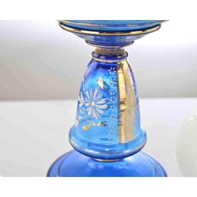 Antique Blue Glass Kerosene Lamp, Early 20th Century For Sale - Image 5 of 6