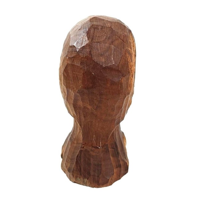 Late 20th Century Vintage Hand-Carved African Folk Art Wooden Bust – Solid Hardwood, 6.5″ Tall, 1.7 Lb For Sale - Image 5 of 7