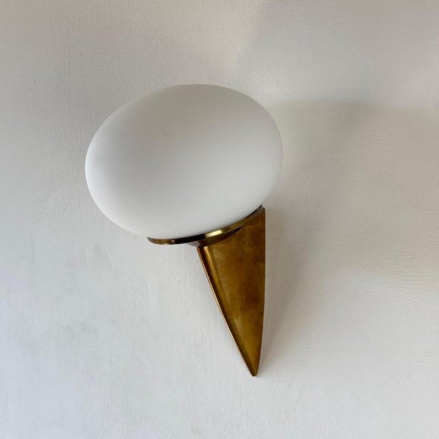 Italian Lancia Wall Sconce in Brass and Opaline Glass from Stilux Milano, 1960s For Sale - Image 10 of 14