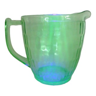 1930s Jeannette Glass Co Green Hex Optic Pitcher Honeycomb Uranium Glass For Sale