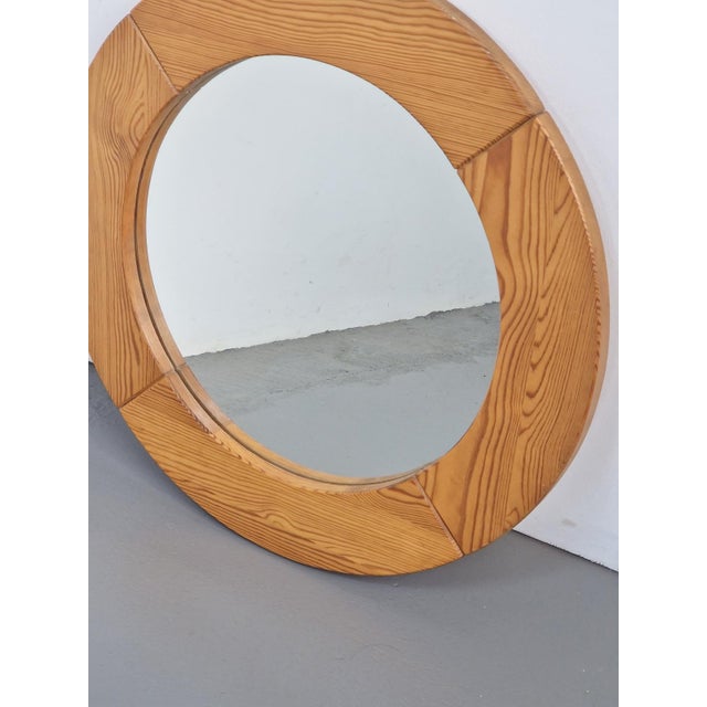 Wood Vintage Scandinavian Round Pine Mirror, 1970s For Sale - Image 7 of 8