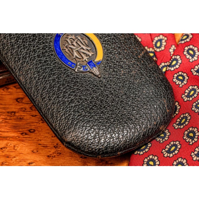 Metal Austrian Antique Victorian Leather Cigar Case Silver Enamel Armorial Tobacciana For Sale - Image 7 of 14