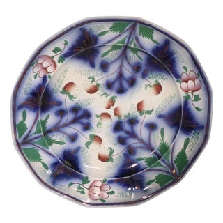 Antique Gaudy Welsh Blue Strawberry Ironstone Plate C. 1850's For Sale