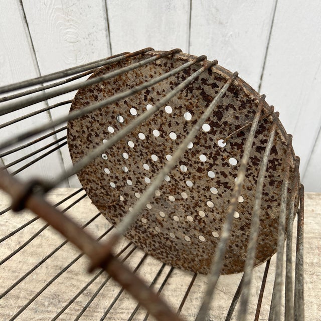 1940s Vintage Rustic Metal Wire Egg Basket With Perforated Bottom For Sale - Image 5 of 10