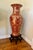 Traditional Large Hand-Decorative Red & Gold Floor Vase With Wood Stand For Sale - Image 3 of 4