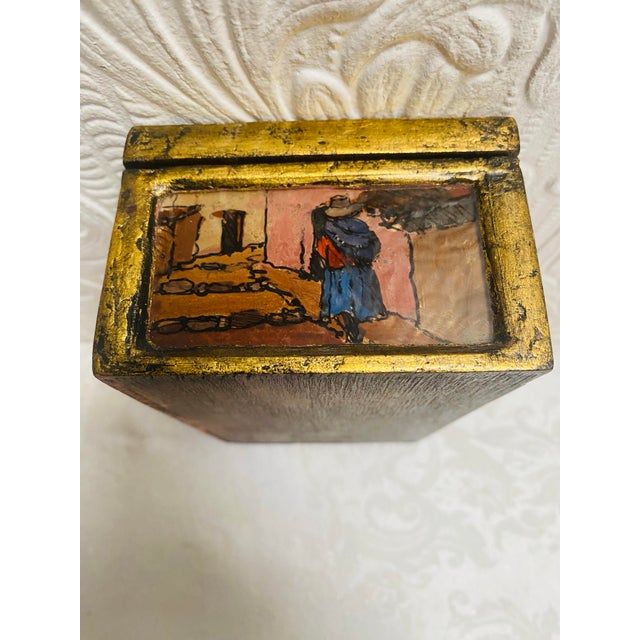 Impressionist 1960s Vintage Reverse Painted Gold Gilt Peruvian Wood Jewelry Box For Sale - Image 3 of 12