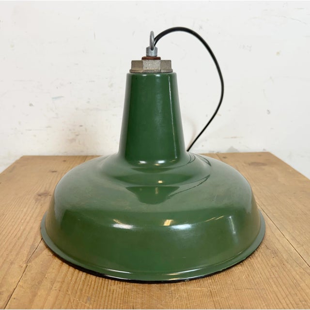 Industrial Green Enamel Factory Pendant Lamp, 1960s For Sale - Image 9 of 16