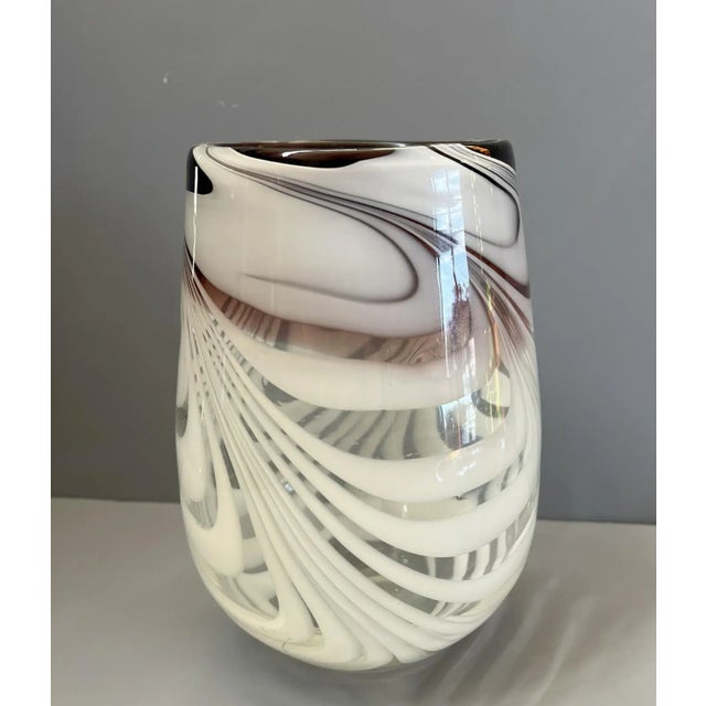 Modern 1970s Hand Blown Amethyst Purple White Art Glass Vase For Sale - Image 3 of 10