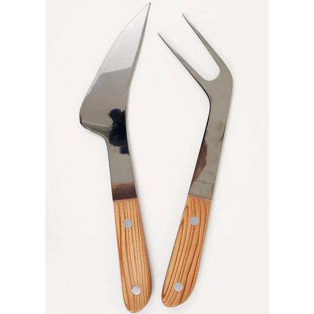 1960s Mid-Century Steel & Wood Carving Knife and Fork attributed to Amboss Austria, 1960s, Set of 2 For Sale - Image 5 of 9