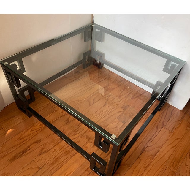 Just in, this vintage Black Cast Iron Greek Key Glass Coffee with a new half inch glass top, and recently powder coated in...