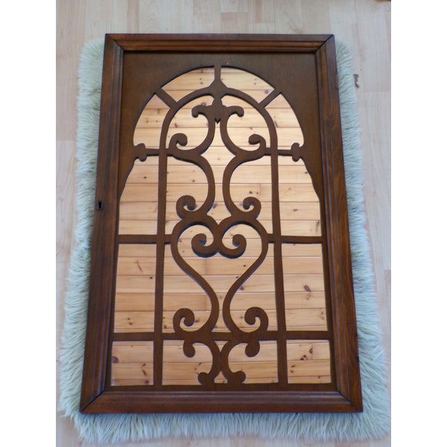 Brown Vintage Walnut Framed Arched Fretwork Overlay Wall Mirror For Sale - Image 8 of 10
