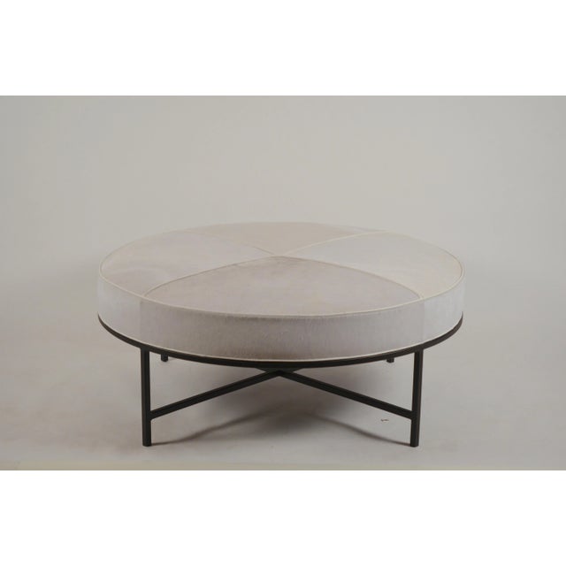 DESIGN FRERES White Hide and Matte Black 'Tambour' Round Ottoman by Design Frères For Sale - Image 4 of 11