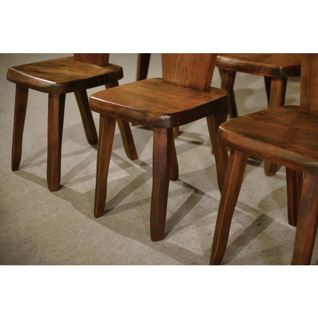 Brutalist Chairs in Elm from Aranjou, 1950s, Set of 8 For Sale - Image 6 of 14
