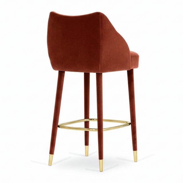 Figueroa Bar Stool in Crimson Red Velvet from Insidherland For Sale - Image 4 of 8