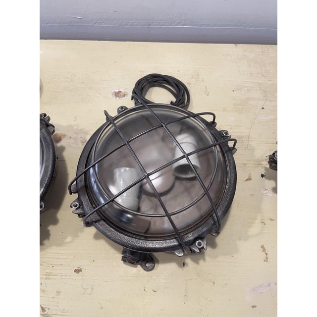 Vintage Industrial Round Ceiling Lamp in Cast Iron, 1950 For Sale - Image 6 of 10