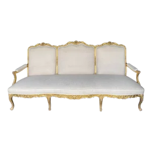 Antique French Louis Xv Style Carved Giltwood Sofa