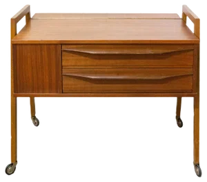 Mid-Century Scandinavian Teakwood Wheeled Side or End Table