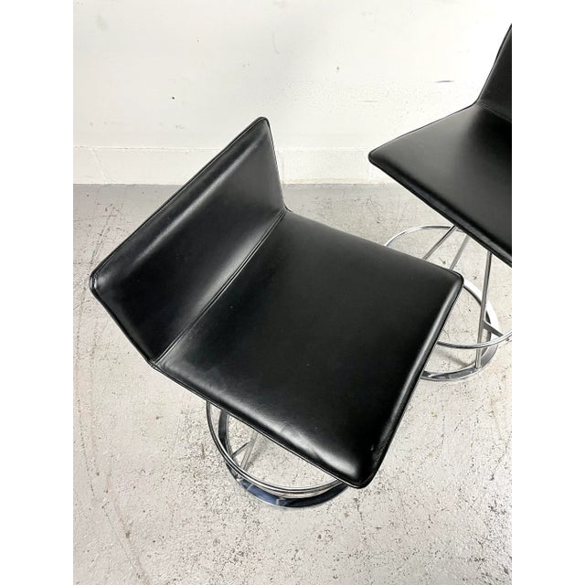 1980’s Italian Modern “Dania” High Bar Stools in Leather & Chrome by
